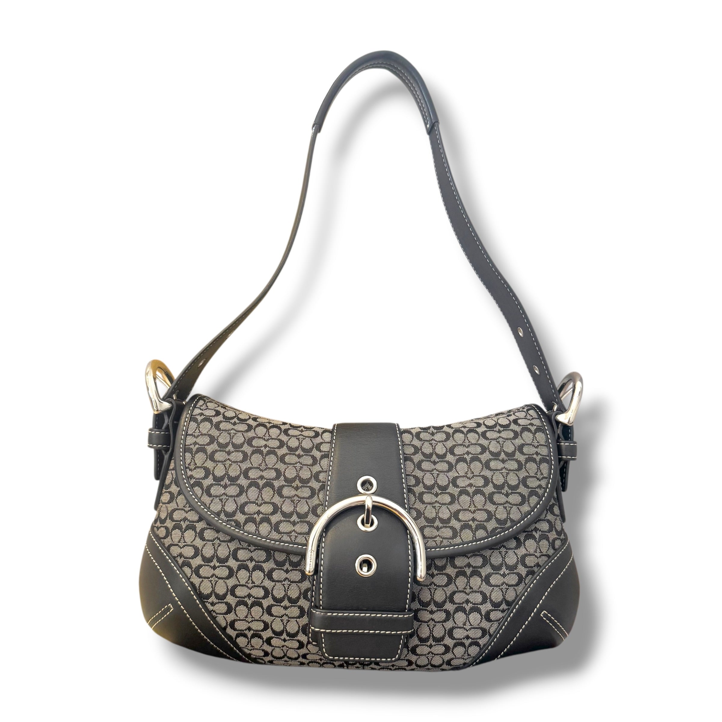 COACH Soho Signature Shoulder Bag Handbag Black Canvas Leather Y2K