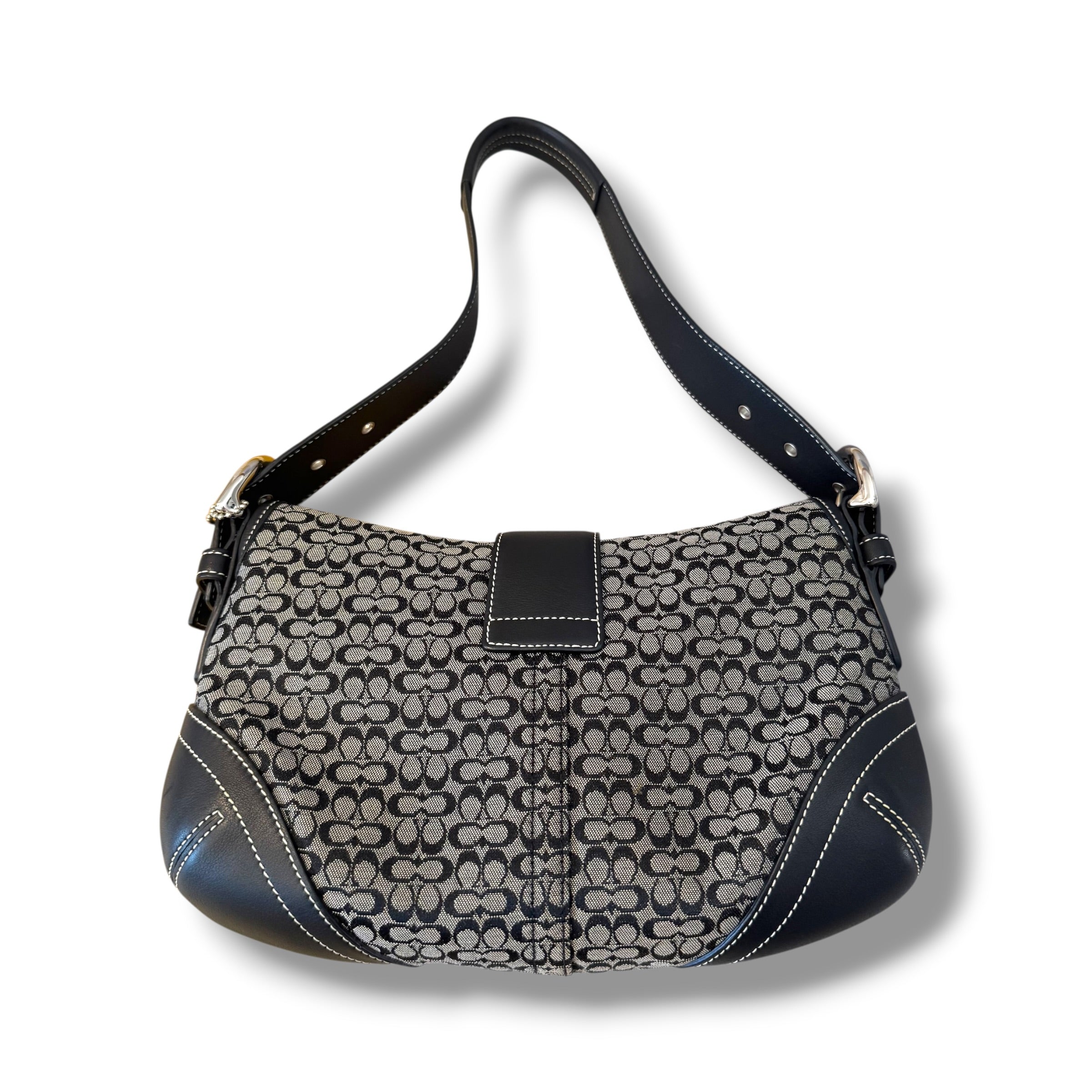 COACH Soho Signature Shoulder Bag Handbag Black Canvas Leather Y2K 6818