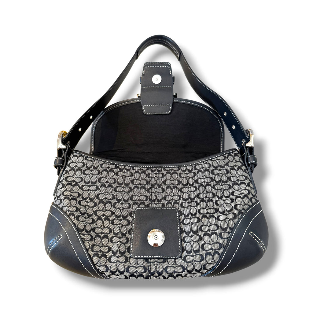 COACH Soho Signature Shoulder Bag Handbag Black Canvas Leather Y2K 6818